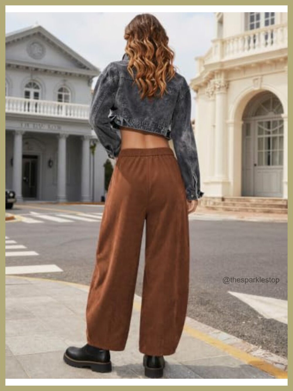 Women's Corduroy Barrel Leg Pants High Waist Drawstring Wide Leg Casual - Picture 5 of 6
